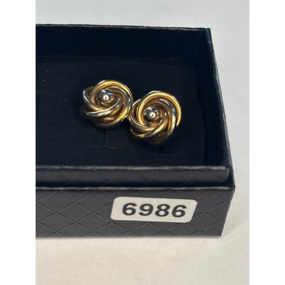 Gold & Silver Knot Cufflinks Two-Tone Metal Vintage Design Mens Accessories Clas - Picture 4 of 6